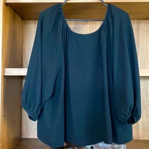 White H Black Market, Black Blouse, size Large, round neck, long puffy sleeves.